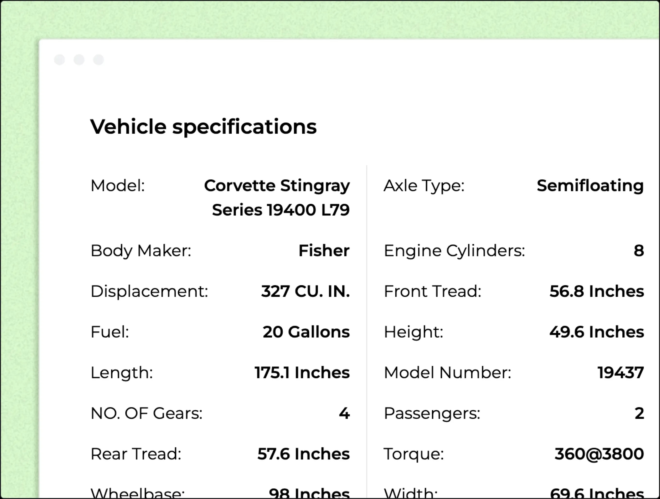 Vehicle Specification