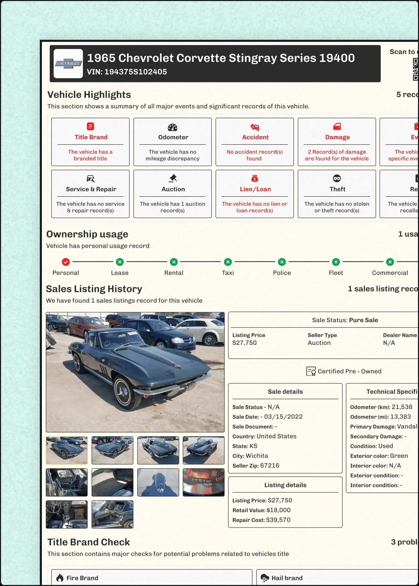 View Sample Classic Vehicle History Reports