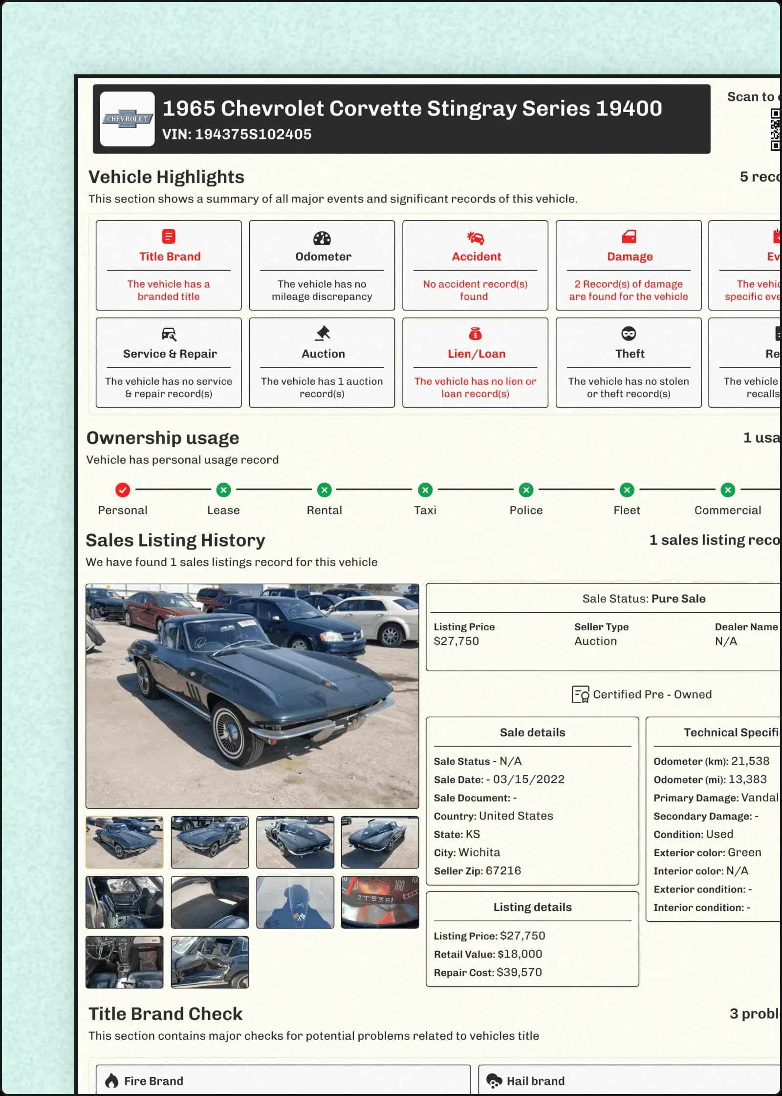 View Sample Classic Vehicle History Reports