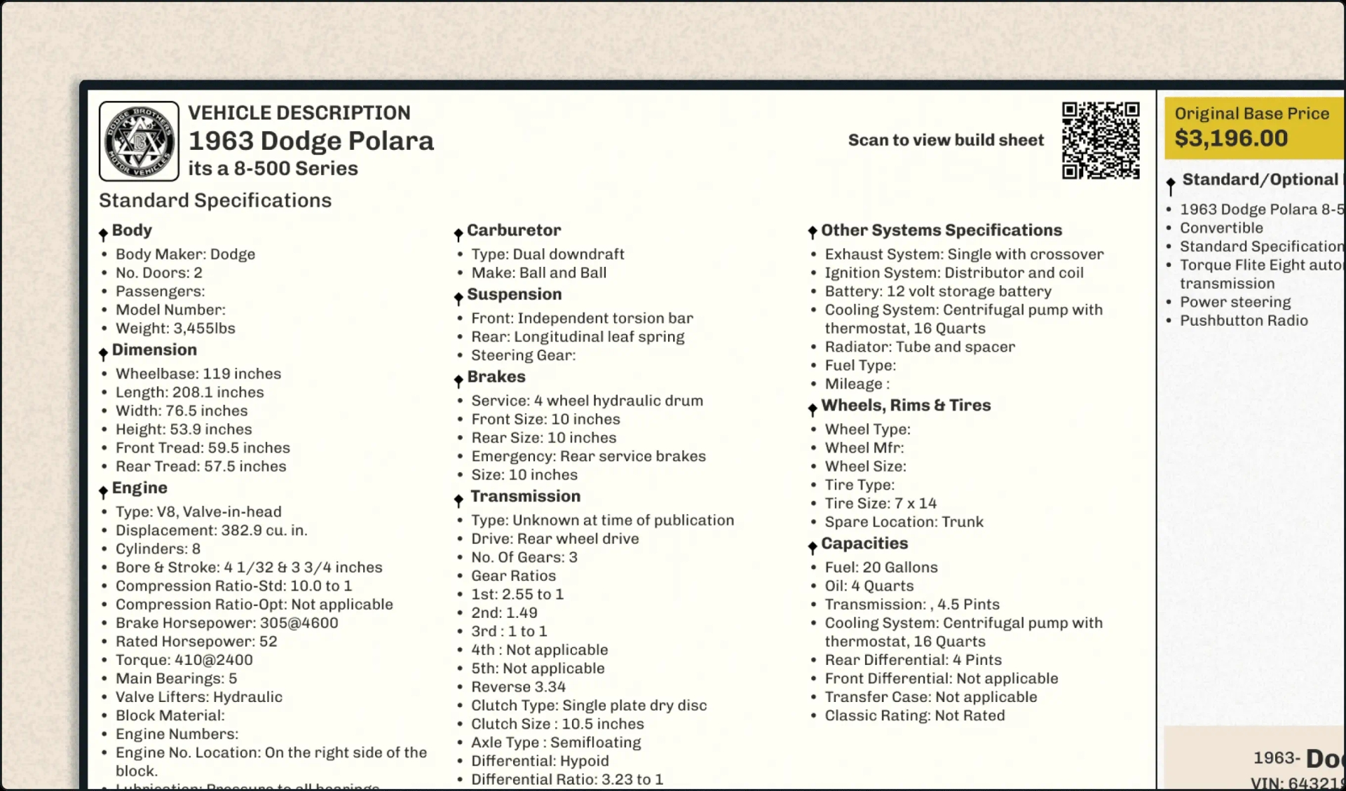 Classic Build Sheets by VIN