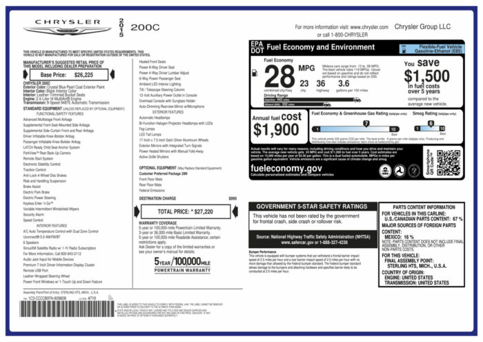 Chrysler build sheet by VIN number